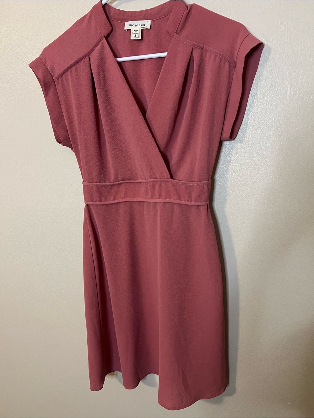 Monteau Rose Mauve V-Neck Cap Sleeve Dress